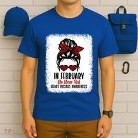 In February We Wear Red Heart Disease Awareness Gift T-Shirt thumb 6
