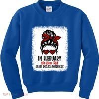 In February We Wear Red Heart Disease Awareness Gift Kids Sweatshirt thumb 0