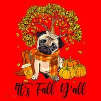 It's Fall Y'all Pug Dog Pumpkin Autumn Thanksgiving Santa Hat thumb 1