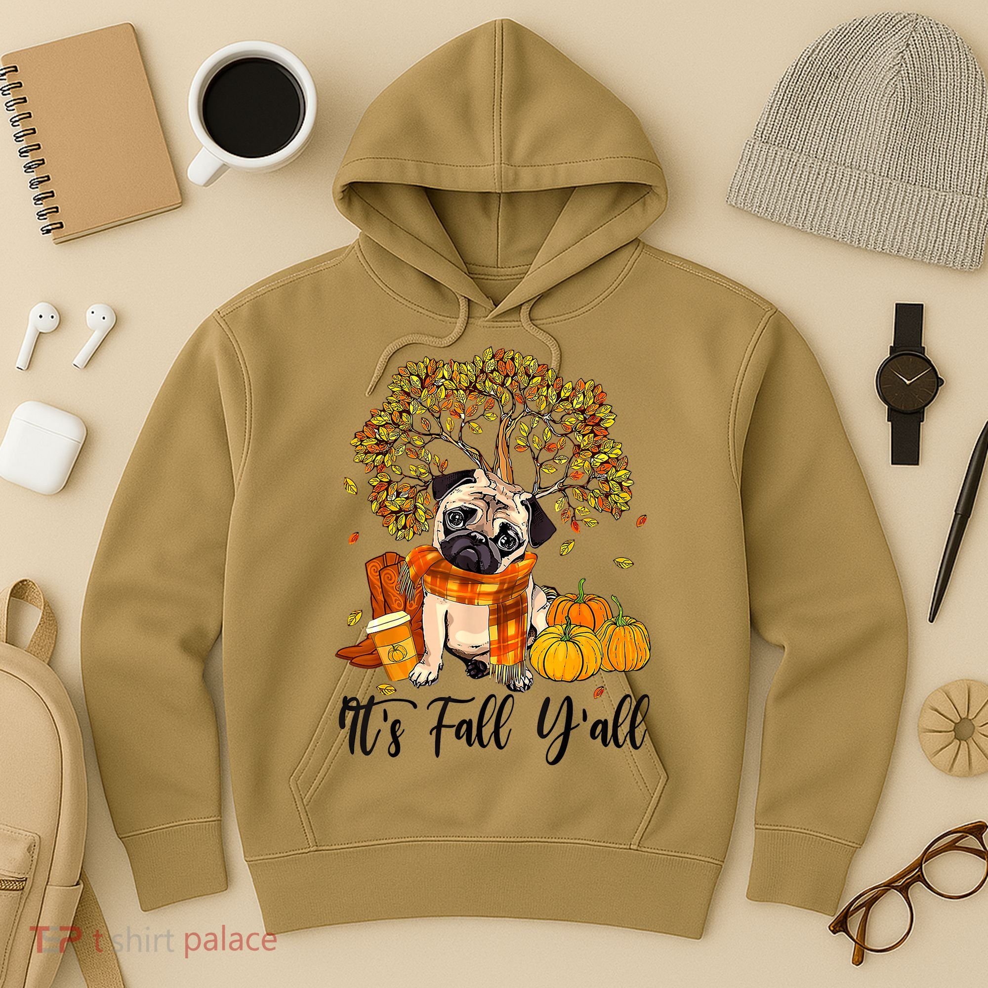 It's Fall Y'all Pug Dog Pumpkin Autumn Thanksgiving Hoodie