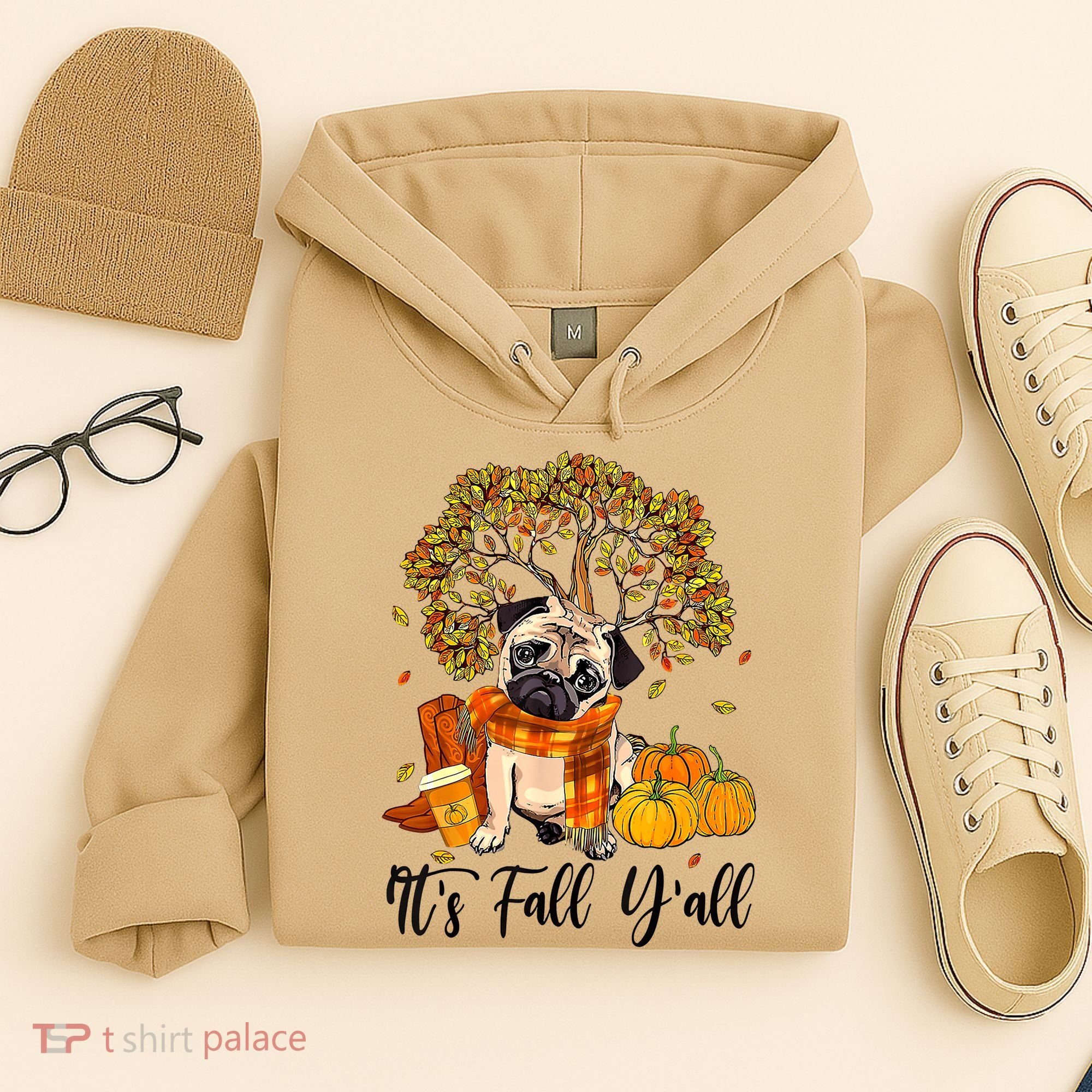 It's Fall Y'all Pug Dog Pumpkin Autumn Thanksgiving Hoodie