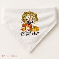 It's Fall Y'all Pug Dog Pumpkin Autumn Thanksgiving USA-Made Doggie Bandana thumb 0