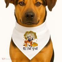 It's Fall Y'all Pug Dog Pumpkin Autumn Thanksgiving USA-Made Doggie Bandana thumb 1