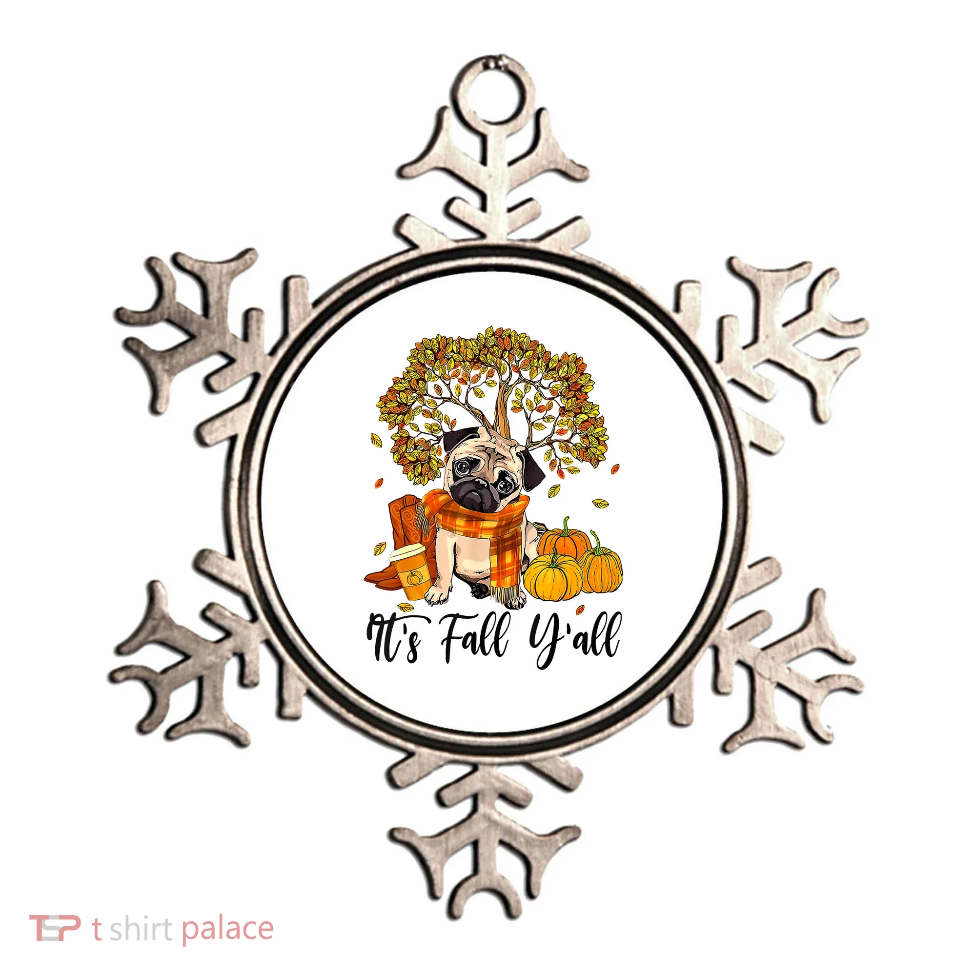It's Fall Y'all Pug Dog Pumpkin Autumn Thanksgiving Ornament