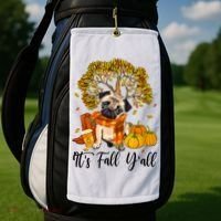It's Fall Y'all Pug Dog Pumpkin Autumn Thanksgiving Golf Towel thumb 2