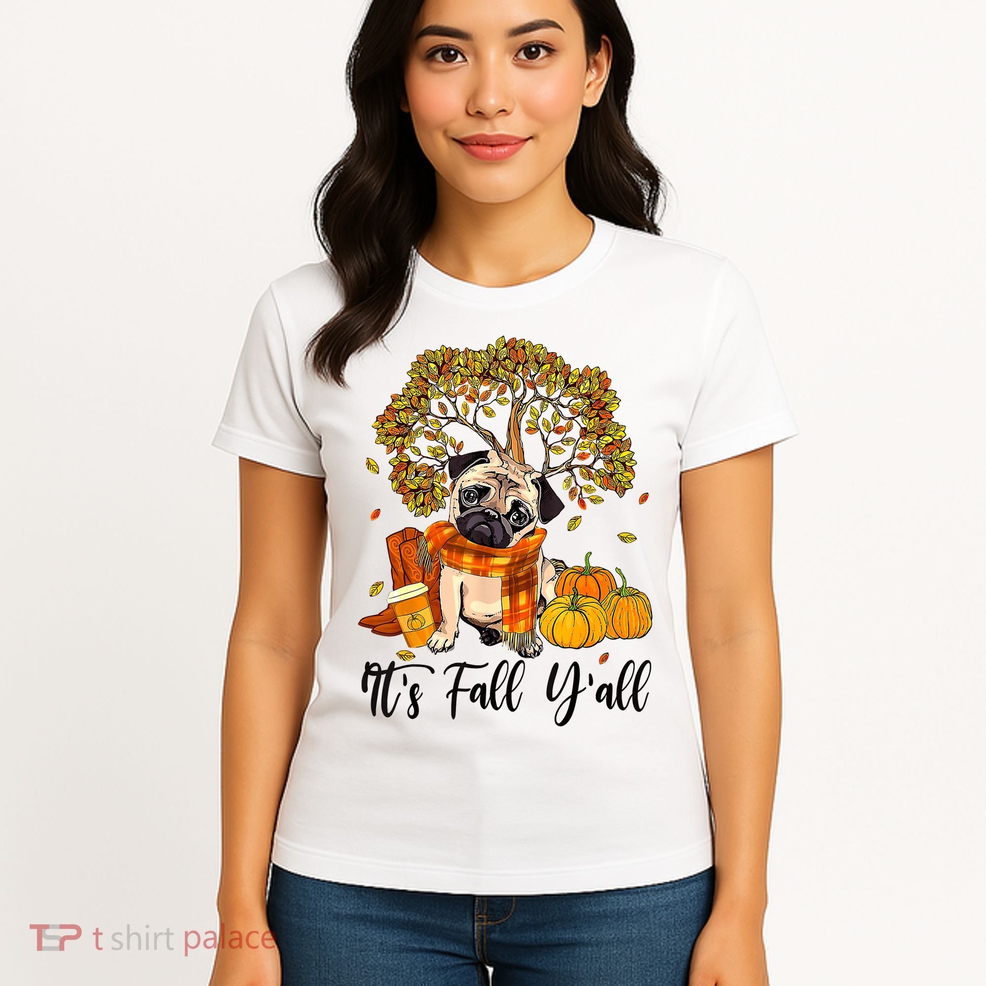It's Fall Y'all Pug Dog Pumpkin Autumn Thanksgiving Women's T-Shirt
