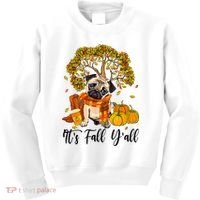 It's Fall Y'all Pug Dog Pumpkin Autumn Thanksgiving Kids Sweatshirt thumb 0