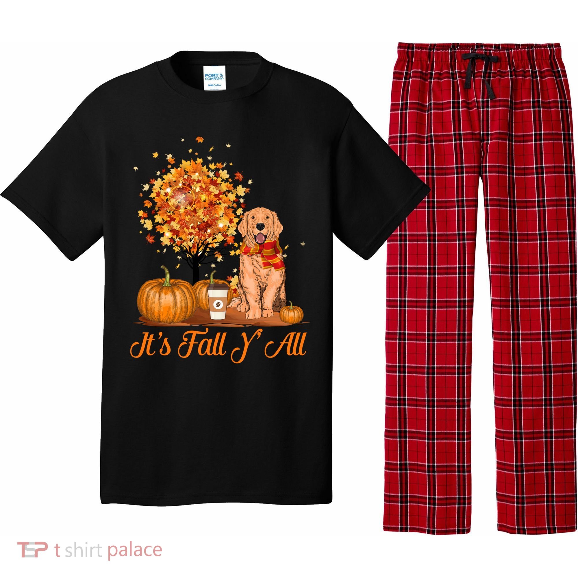 It's Fall Y'all Golden Retriever Dog Halloween Thanksgiving Cool Gift Pajama Set