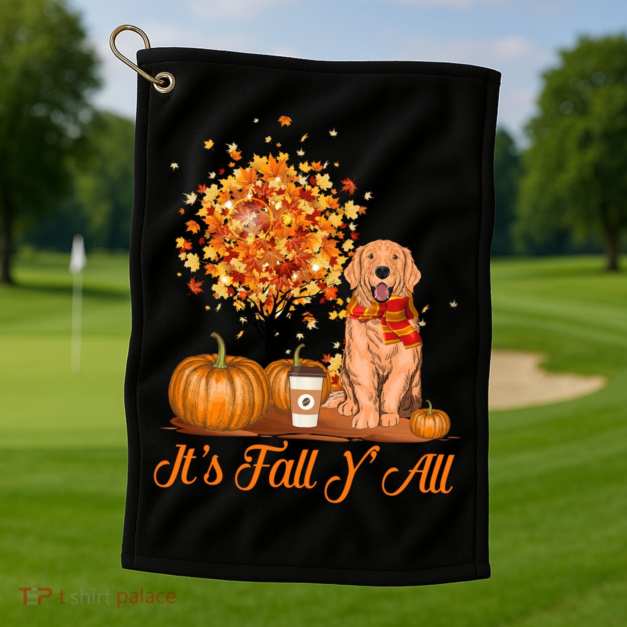It's Fall Y'all Golden Retriever Dog Halloween Thanksgiving Cool Gift Golf Towel