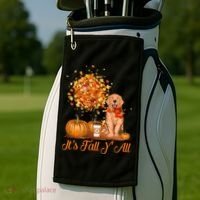 It's Fall Y'all Golden Retriever Dog Halloween Thanksgiving Cool Gift Golf Towel thumb 2