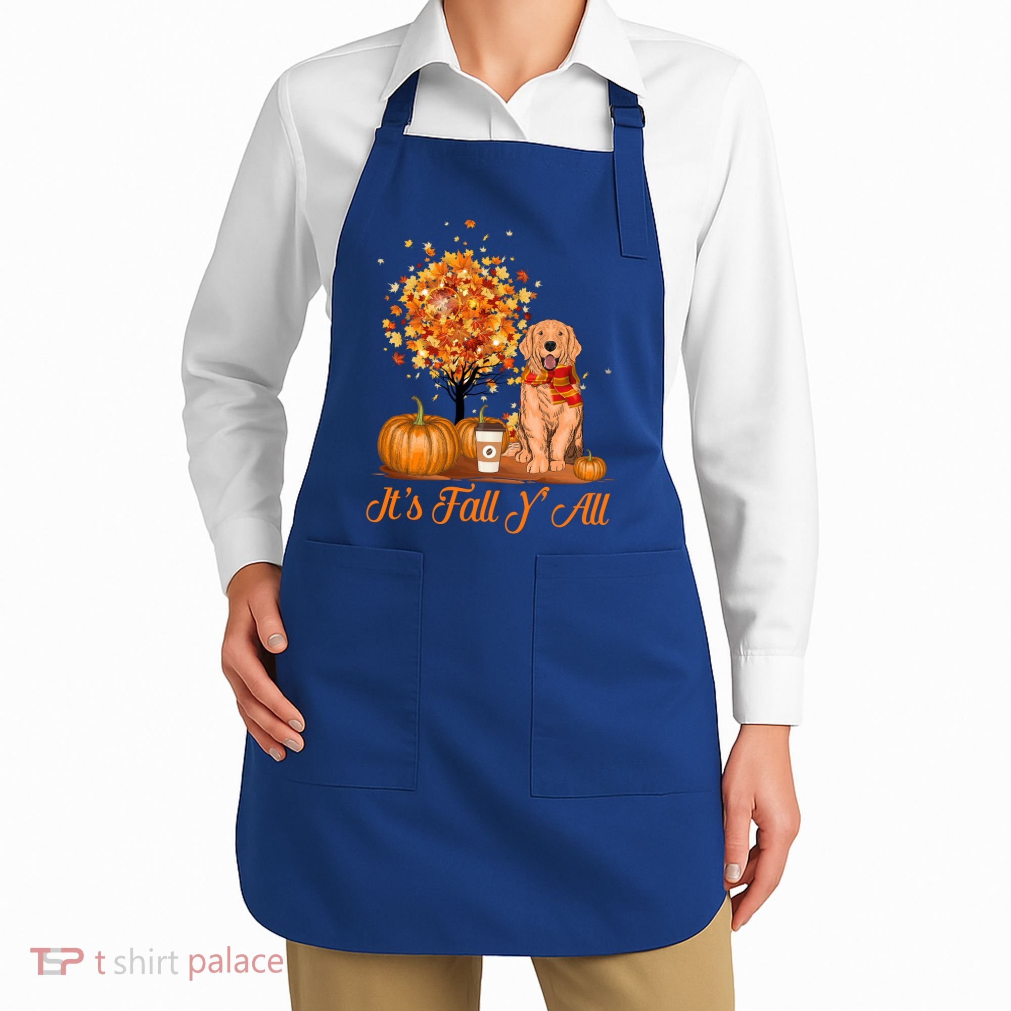 It's Fall Y'all Golden Retriever Dog Halloween Thanksgiving Cool Gift Apron