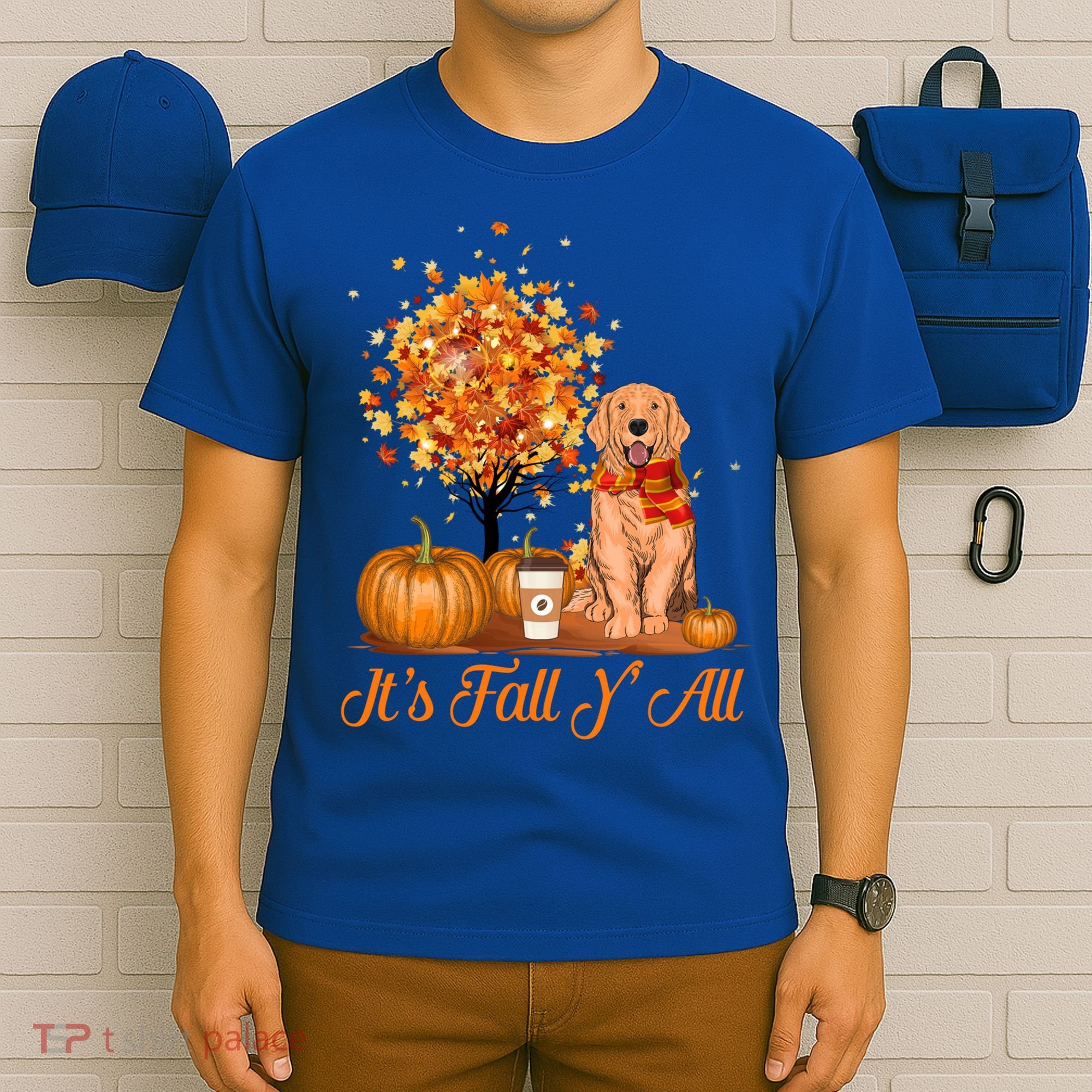 It's Fall Y'all Golden Retriever Dog Halloween Thanksgiving Cool Gift T-Shirt