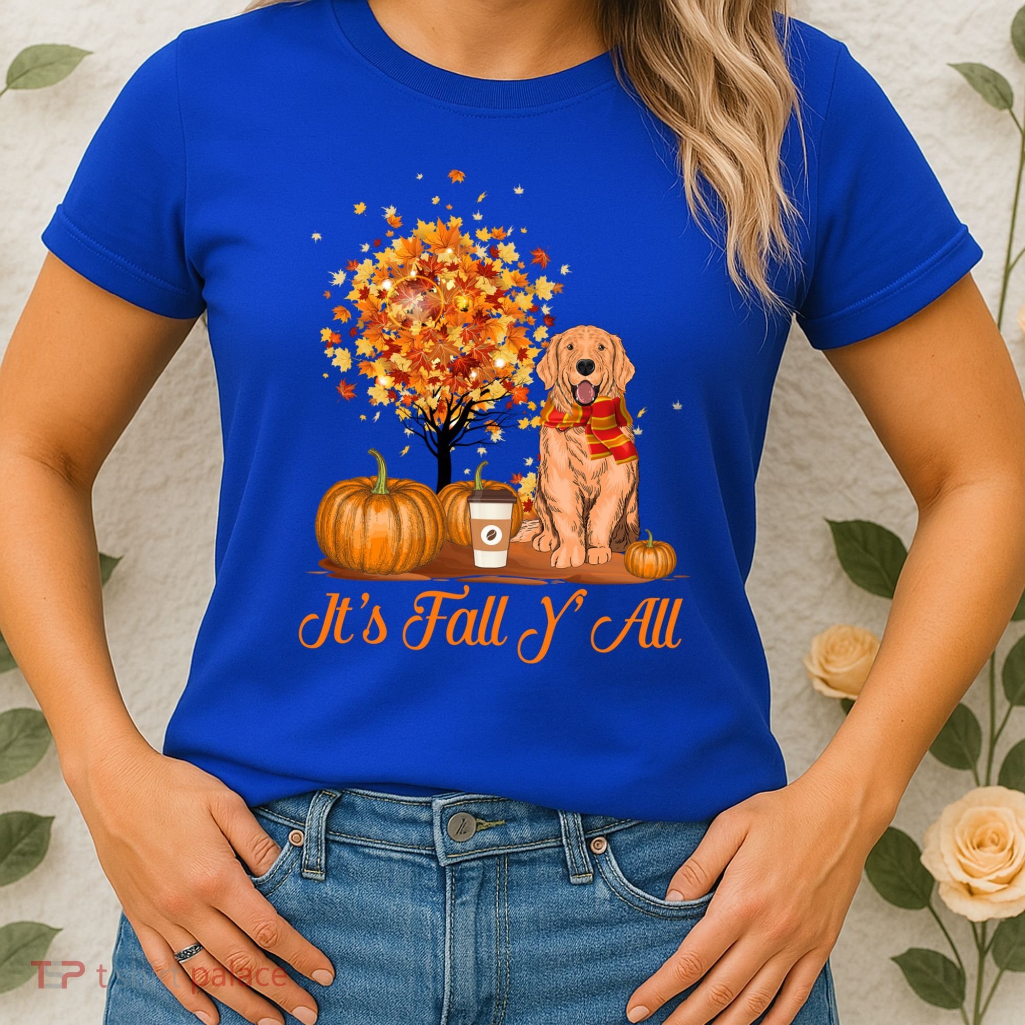 It's Fall Y'all Golden Retriever Dog Halloween Thanksgiving Cool Gift Women's T-Shirt