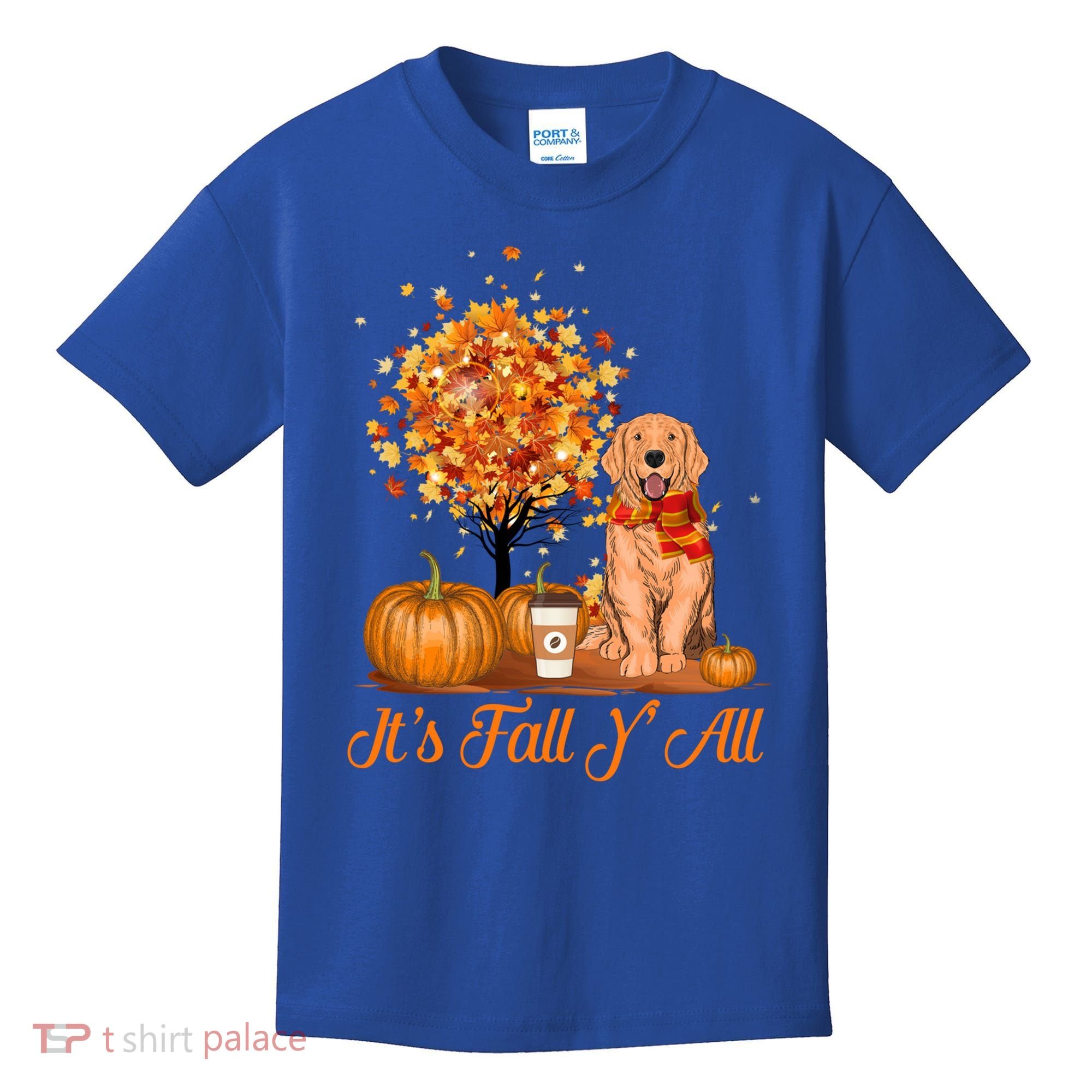 It's Fall Y'all Golden Retriever Dog Halloween Thanksgiving Cool Gift Kids T-Shirt