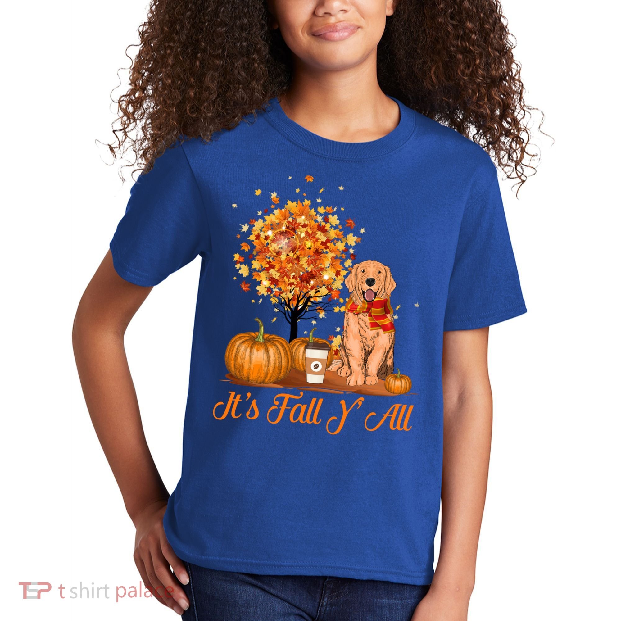 It's Fall Y'all Golden Retriever Dog Halloween Thanksgiving Cool Gift Kids T-Shirt