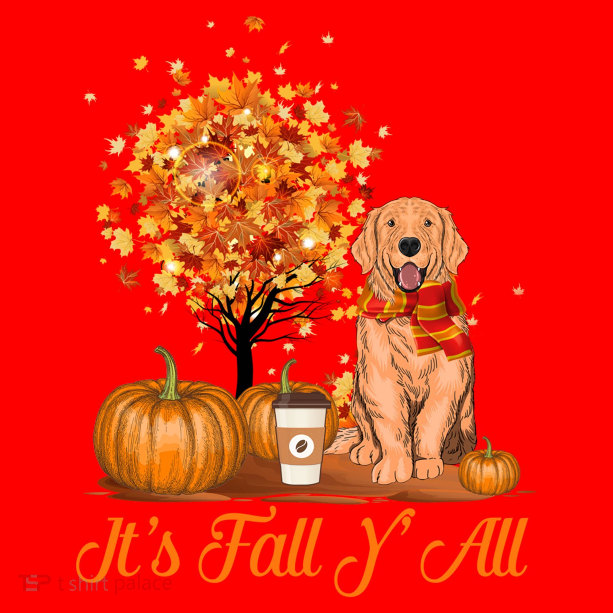 It's Fall Y'all Golden Retriever Dog Halloween Thanksgiving Cool Gift Santa Hat