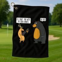 I'll Fight You With My Bear Hands Oh Deer Tee Funny Meme Golf Towel thumb 1