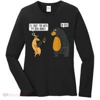 I'll Fight You With My Bear Hands Oh Deer Tee Funny Meme Women's Long Sleeve Shirt thumb 0