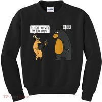 I'll Fight You With My Bear Hands Oh Deer Tee Funny Meme Kids Sweatshirt thumb 0