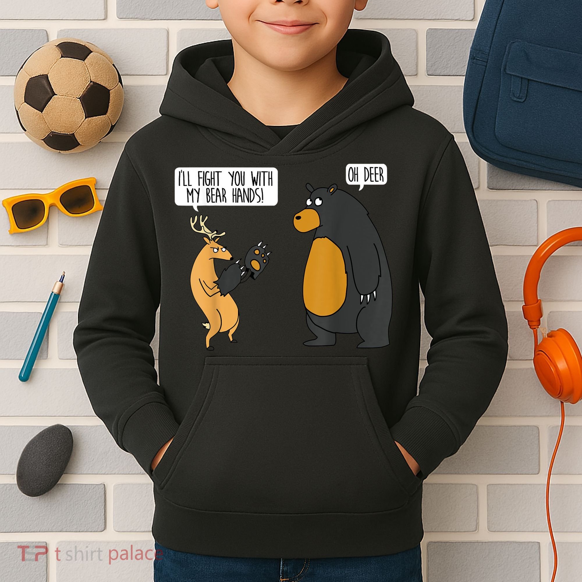 I'll Fight You With My Bear Hands Oh Deer Tee Funny Meme Kids Hoodie
