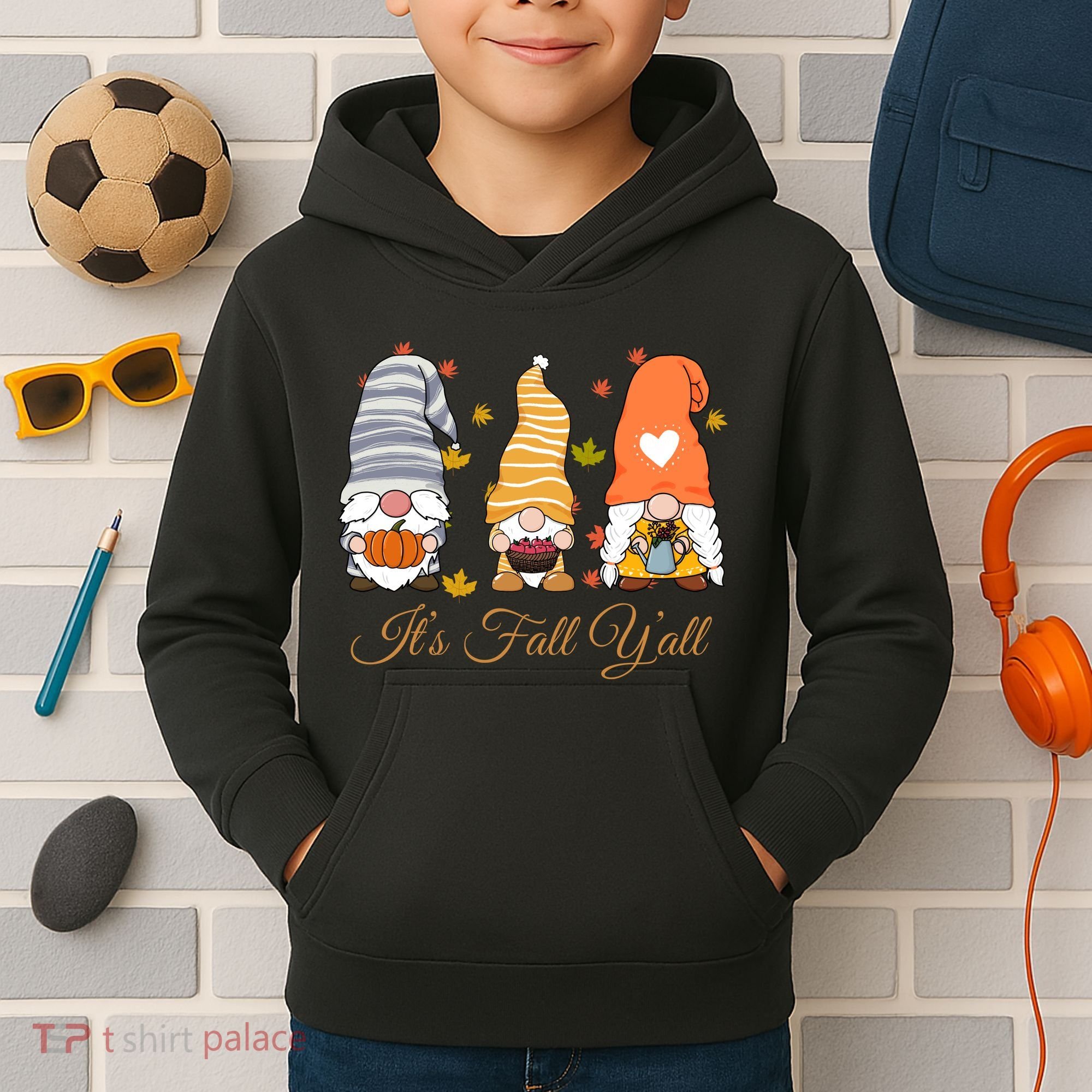 It's Fall Y'all Cute Gnomes Kids Hoodie