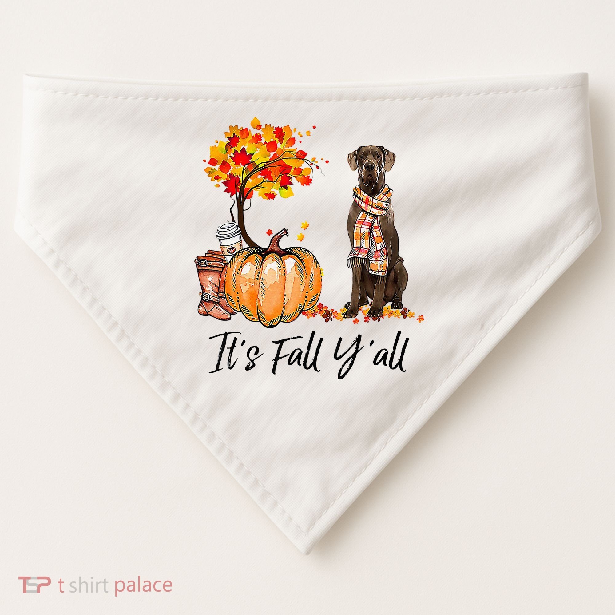 It's Fall Y'all Great Dane Dog Lovers Thanksgiving Halloween USA-Made Doggie Bandana