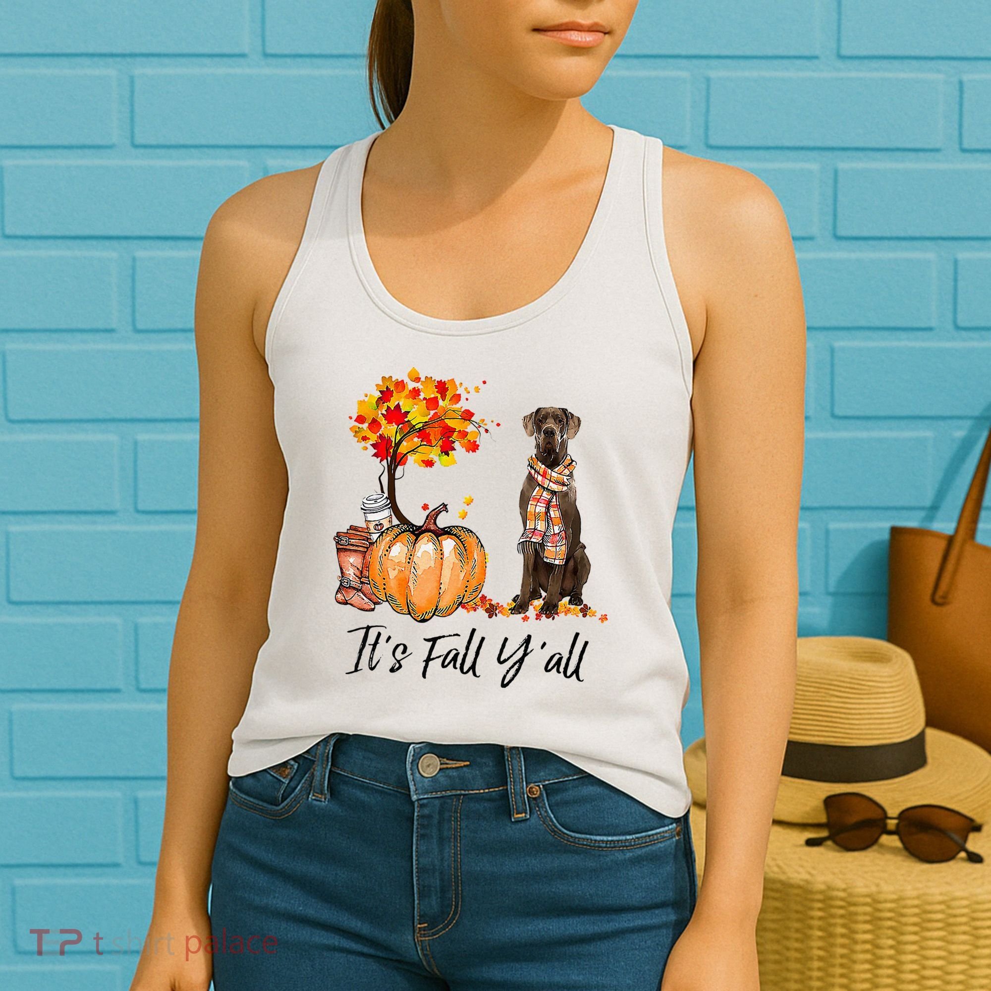 It's Fall Y'all Great Dane Dog Lovers Thanksgiving Halloween Women's Tank Top