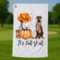 It's Fall Y'all Great Dane Dog Lovers Thanksgiving Halloween Golf Towel thumb 1