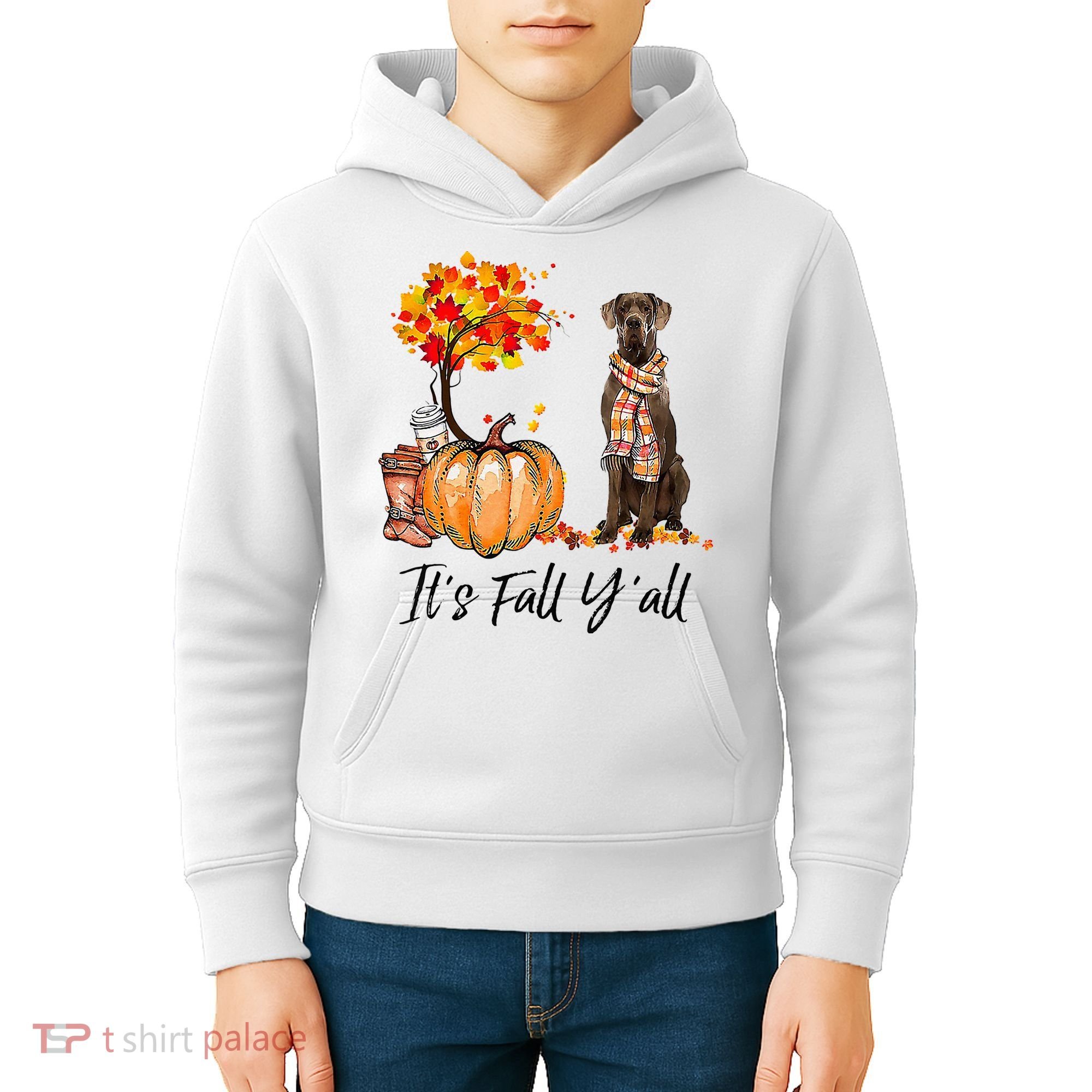 It's Fall Y'all Great Dane Dog Lovers Thanksgiving Halloween Kids Hoodie
