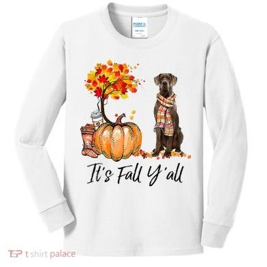 It's Fall Y'all Great Dane Dog Lovers Thanksgiving Halloween Kids Long Sleeve Shirt