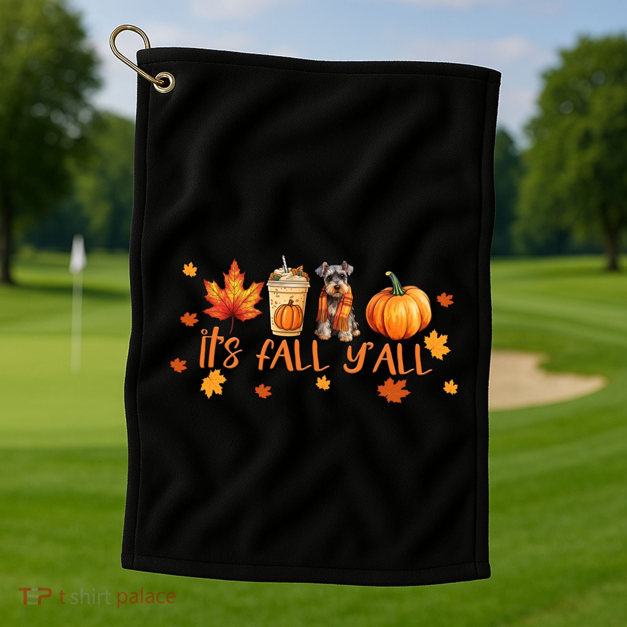 ItS Fall YAll Pumpkin Spice Latte Dog Miniature Schnauzer Funny Gift Golf Towel