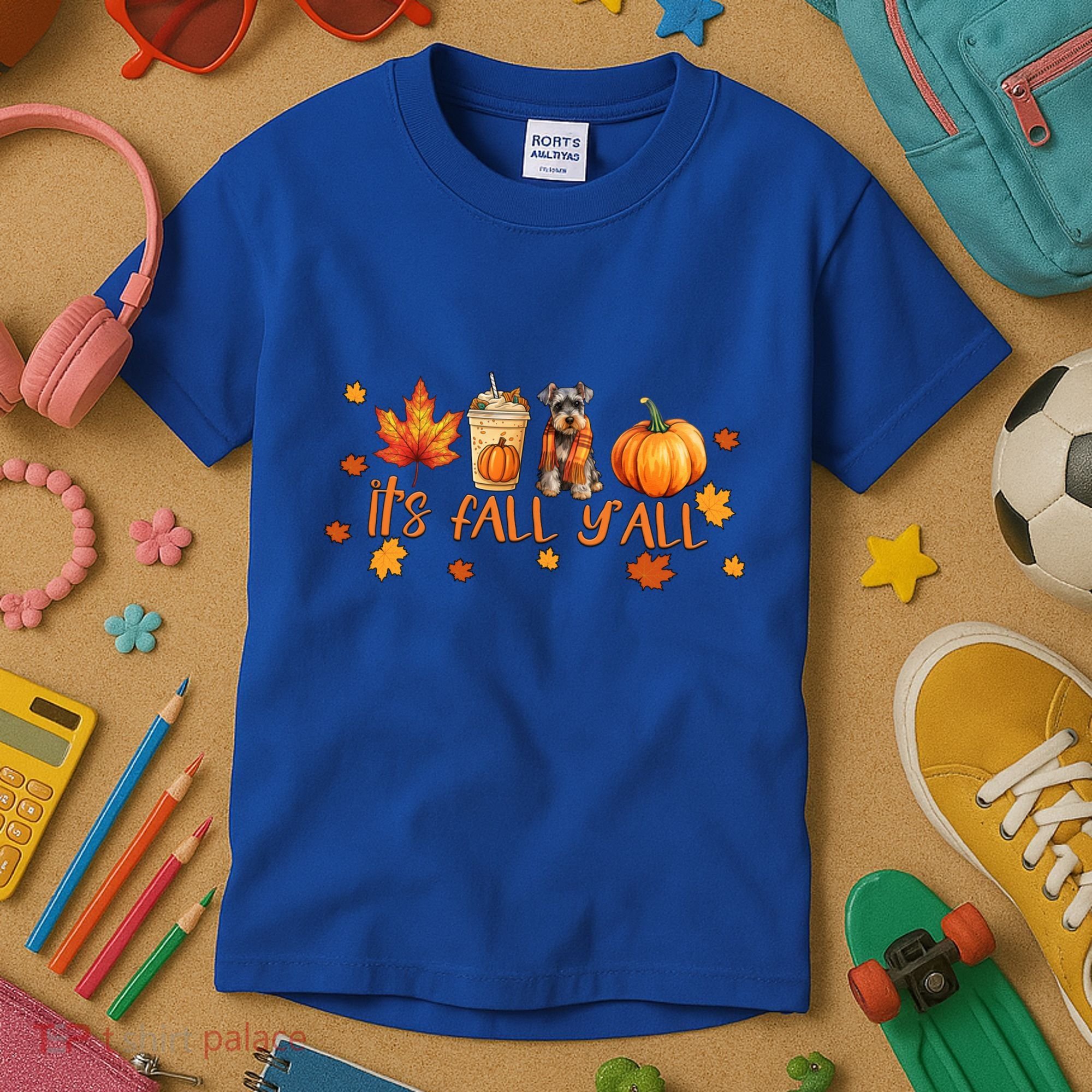 ItS Fall YAll Pumpkin Spice Latte Dog Miniature Schnauzer Funny Gift Kids T-Shirt