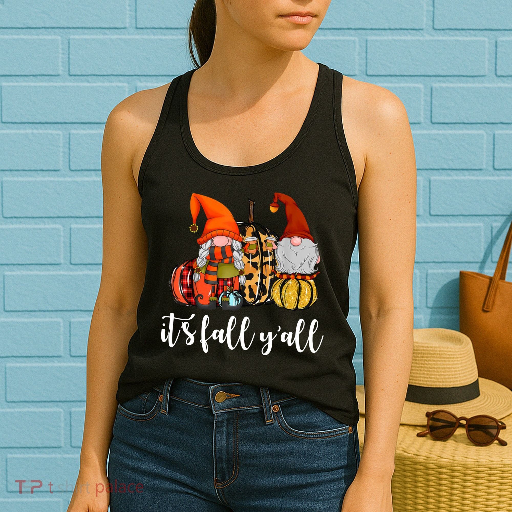 It's Fall Y'all Autumn Leaves Gnomes Fall Funny Women's Tank Top