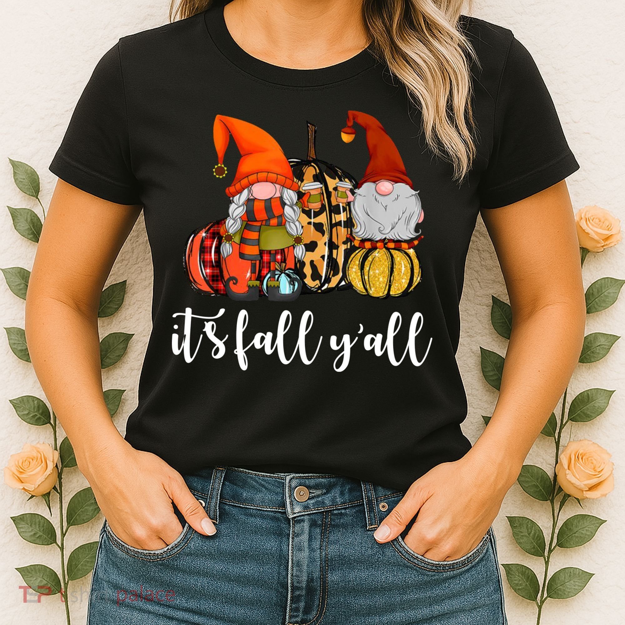 It's Fall Y'all Autumn Leaves Gnomes Fall Funny Women's T-Shirt