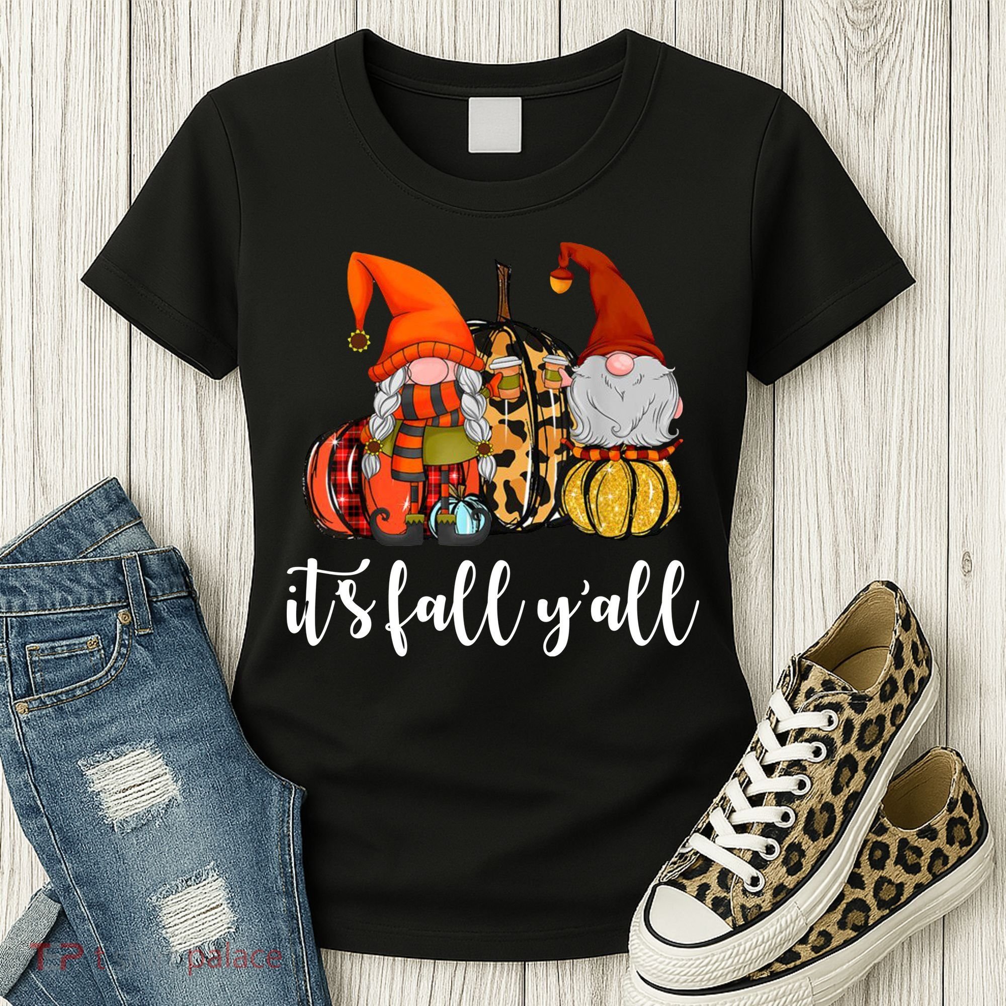 It's Fall Y'all Autumn Leaves Gnomes Fall Funny Women's T-Shirt