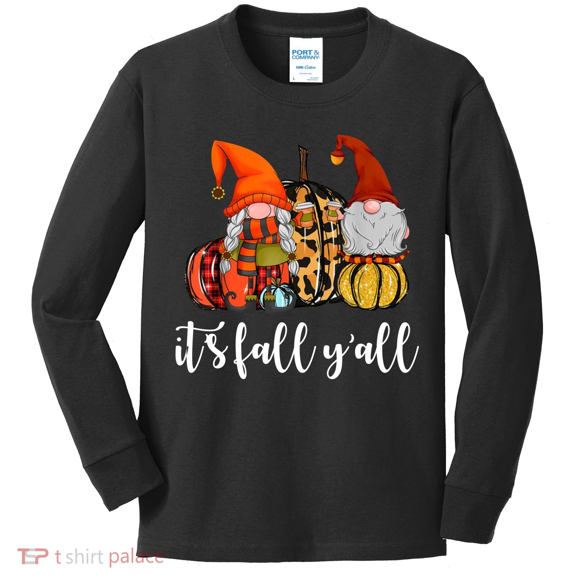 It's Fall Y'all Autumn Leaves Gnomes Fall Funny Kids Long Sleeve Shirt