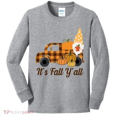 It's Fall Y'all Pumpkin Gnome Kids Long Sleeve Shirt