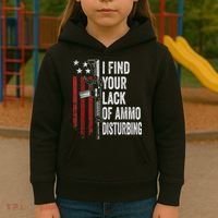 I Find Your Lack Of Ammo Disturbing Funny Gun Owner Joke Kids Hoodie thumb 3