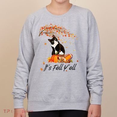 It's Fall Y'all Cute Black Cat Lovers Thanksgiving Halloween Women's Sweatshirt