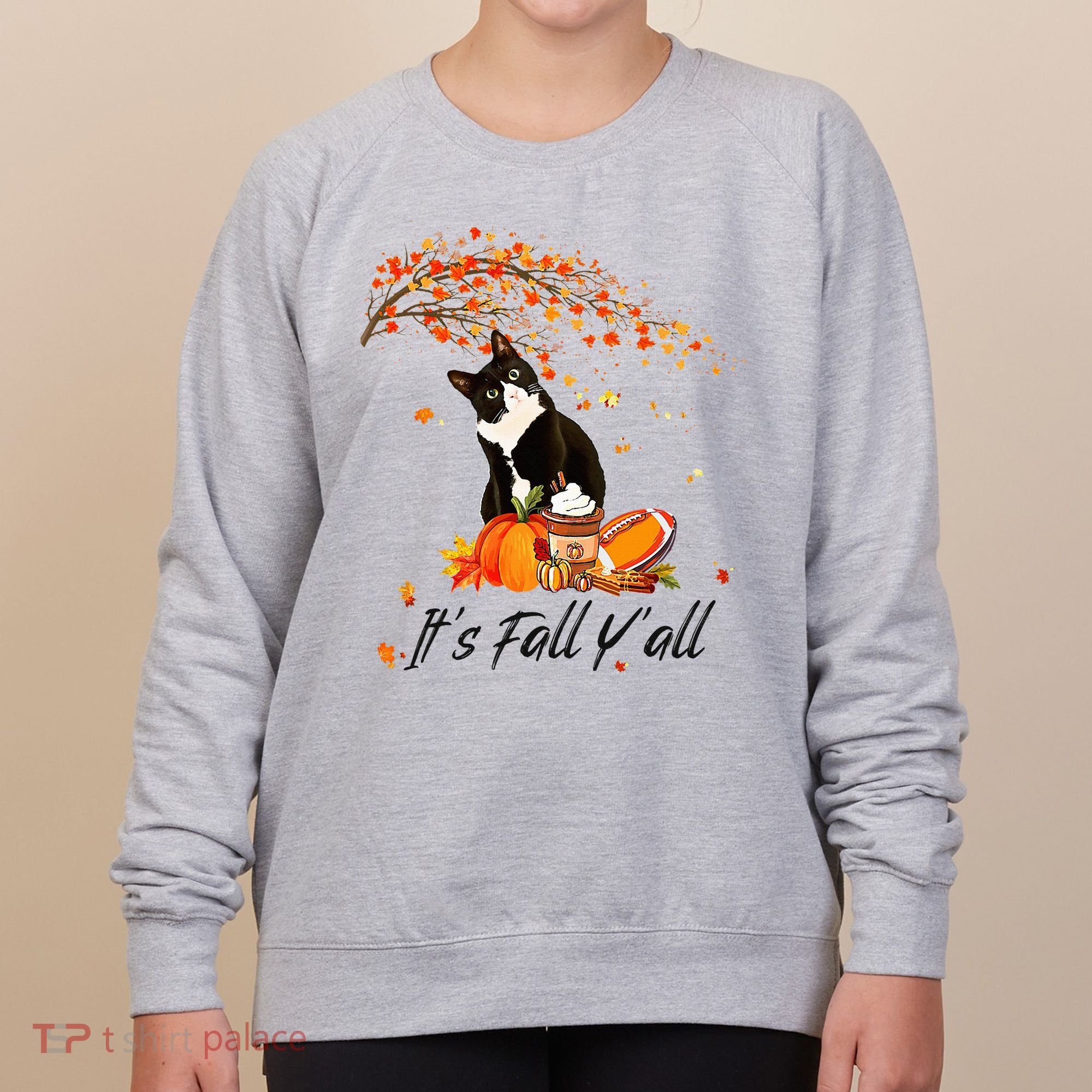 It's Fall Y'all Cute Black Cat Lovers Thanksgiving Halloween Women's Sweatshirt