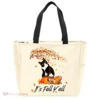 It's Fall Y'all Cute Black Cat Lovers Thanksgiving Halloween Tote Bag thumb 0