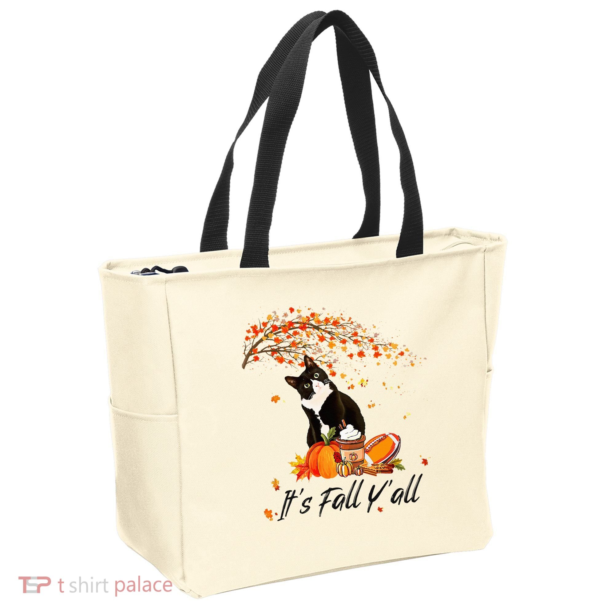It's Fall Y'all Cute Black Cat Lovers Thanksgiving Halloween Tote Bag