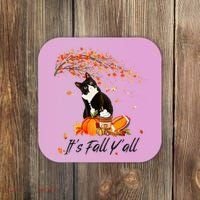 It's Fall Y'all Cute Black Cat Lovers Thanksgiving Halloween Coaster thumb 0