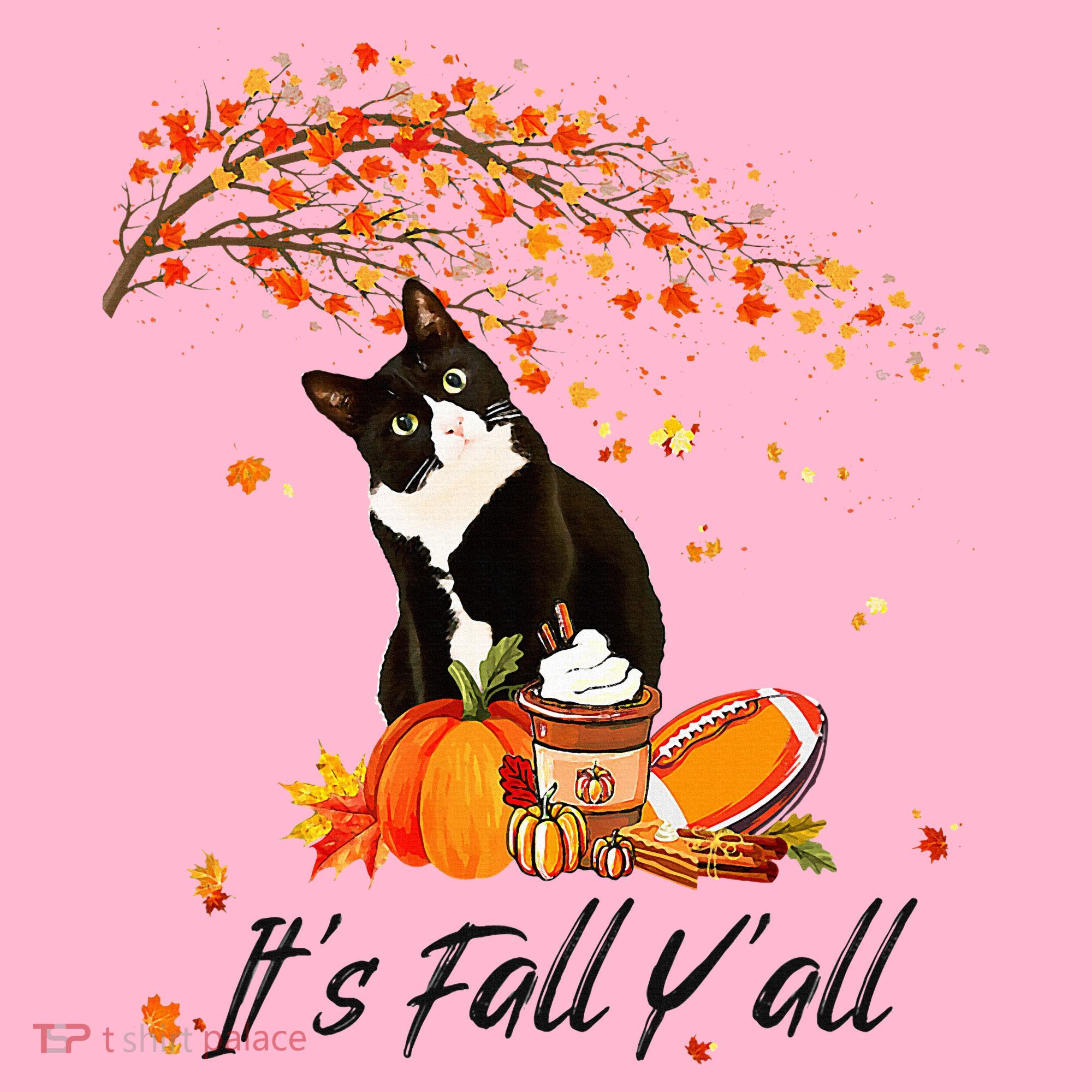 It's Fall Y'all Cute Black Cat Lovers Thanksgiving Halloween Coaster