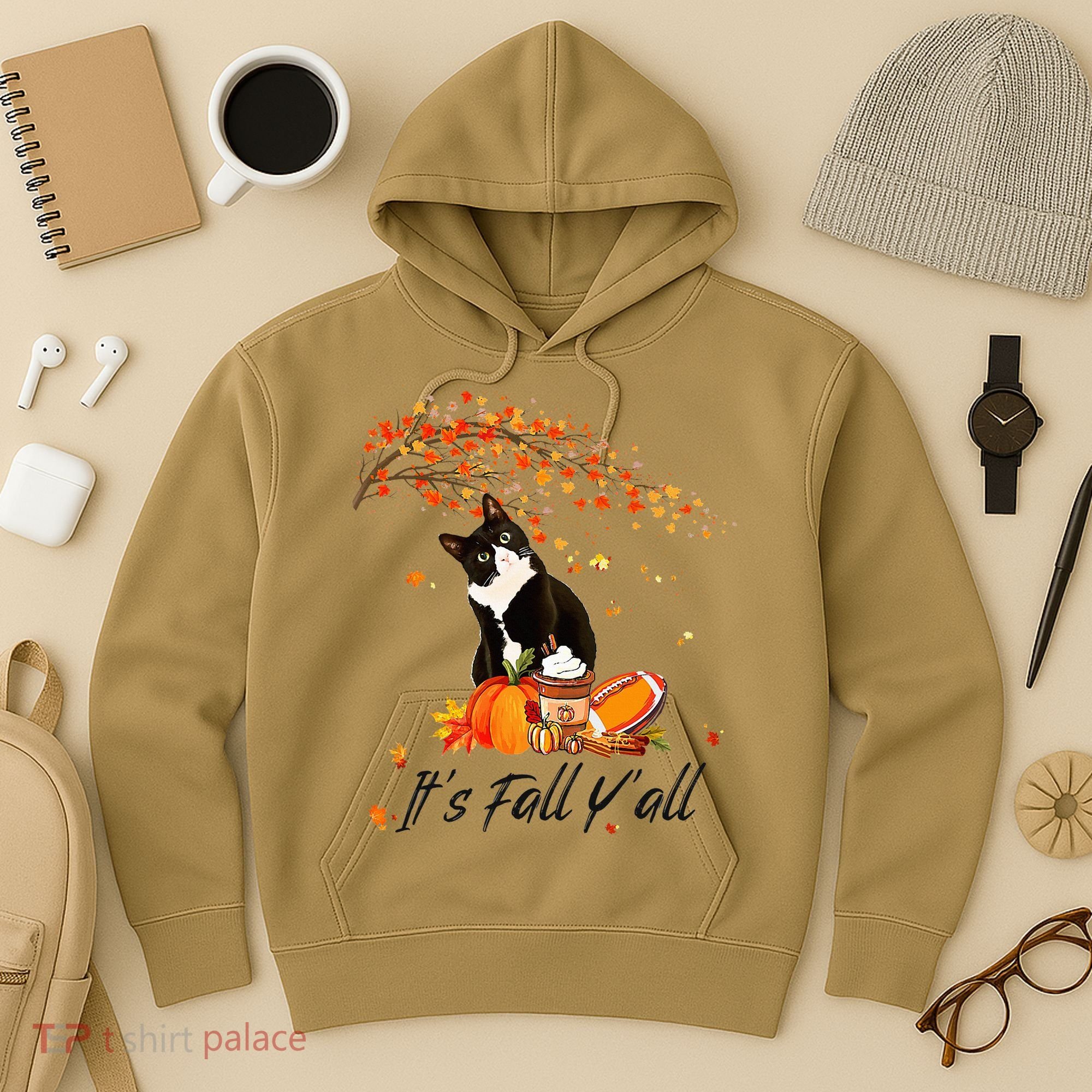 It's Fall Y'all Cute Black Cat Lovers Thanksgiving Halloween Hoodie