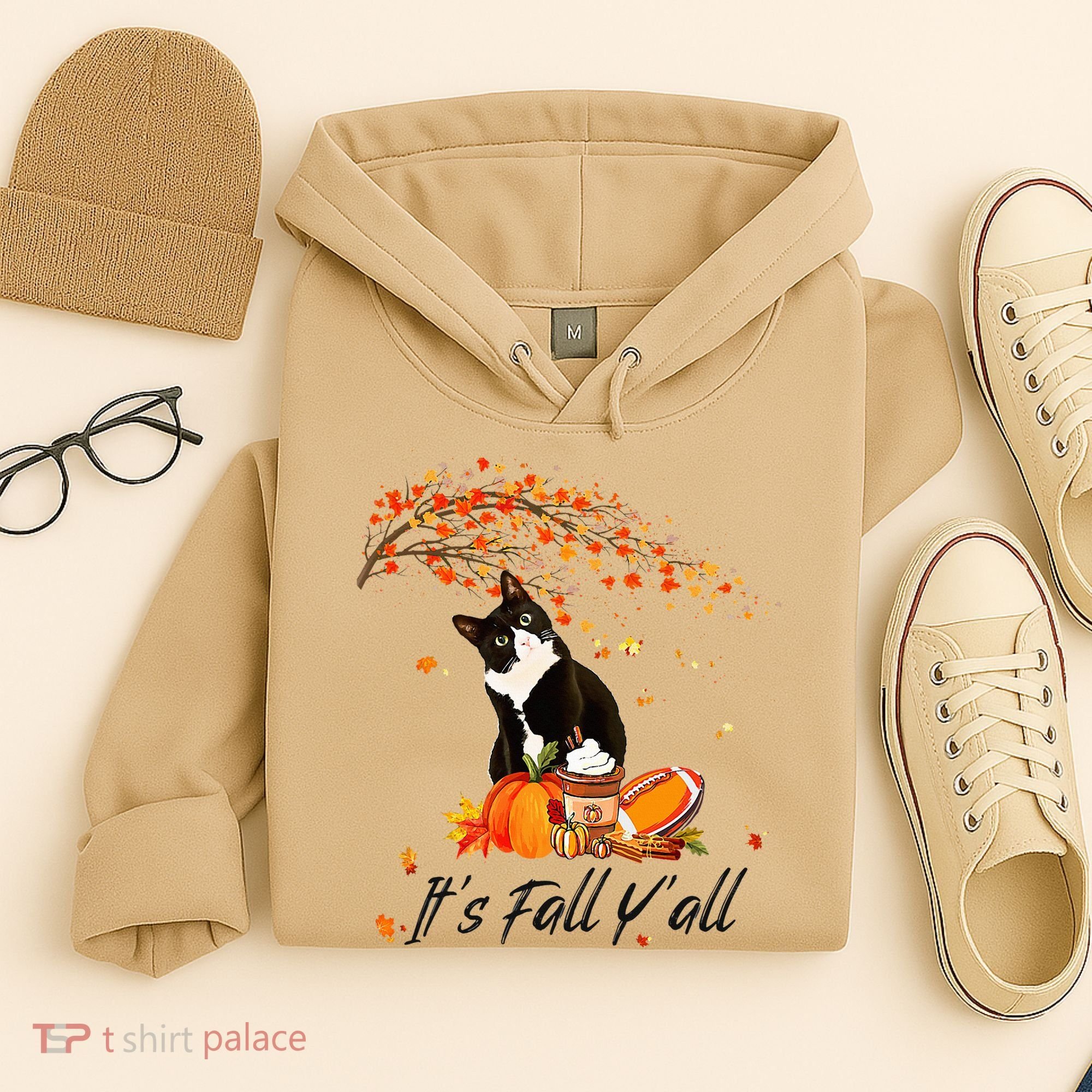 It's Fall Y'all Cute Black Cat Lovers Thanksgiving Halloween Hoodie
