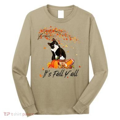 It's Fall Y'all Cute Black Cat Lovers Thanksgiving Halloween Long Sleeve Shirt