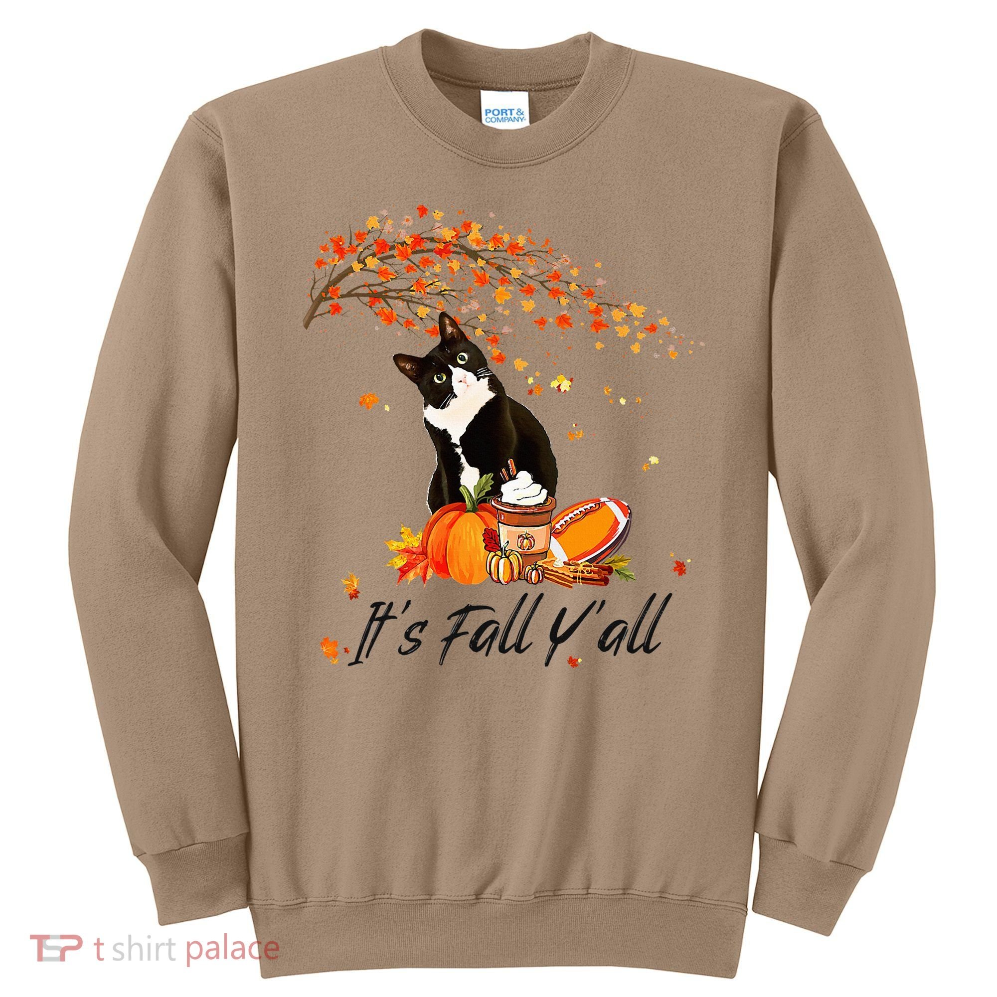 It's Fall Y'all Cute Black Cat Lovers Thanksgiving Halloween Sweatshirt
