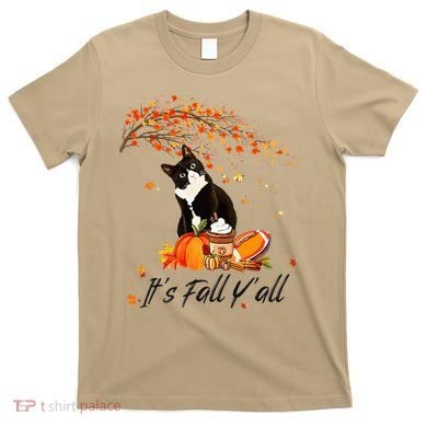 It's Fall Y'all Cute Black Cat Lovers Thanksgiving Halloween T-Shirt