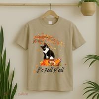 It's Fall Y'all Cute Black Cat Lovers Thanksgiving Halloween T-Shirt thumb 2